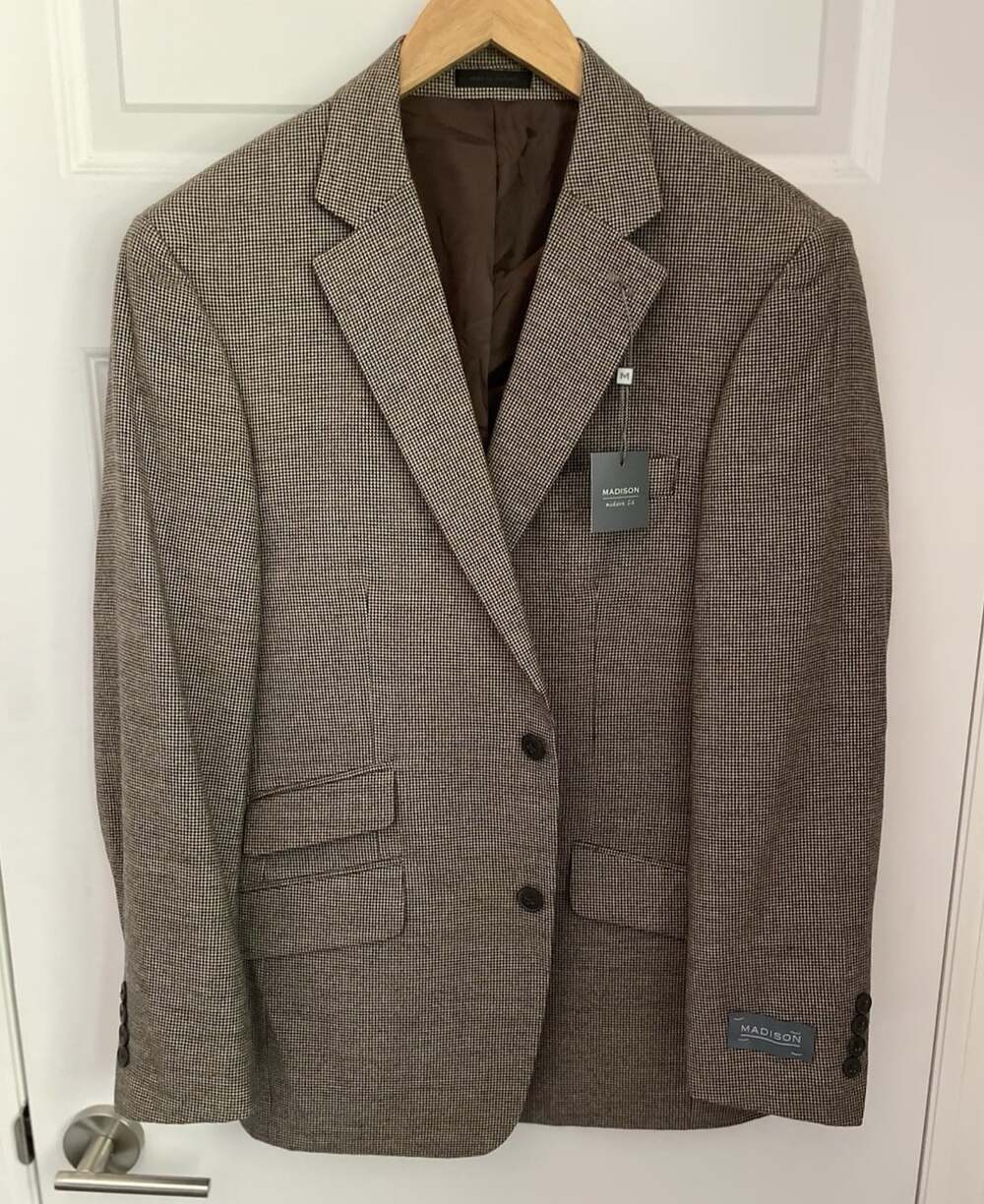New Madison Men 40S Blazer Sport Coat Suit Jacket 2 Button Brown Houndstooth NWT